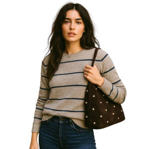 Banana Republic Merino Aire Wool Blend Stripe Knit Crewneck Sweater M Gray